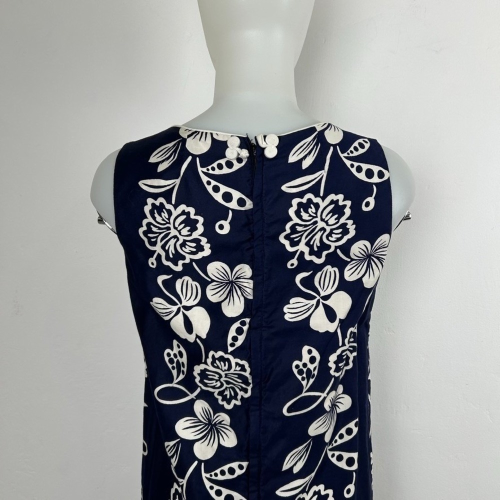 VTG 60Ss 70s Hawaiian Maxi Dress Floral White Navy Blue Side Slits Cotton SZ S - Picture 15 of 16